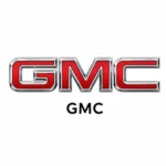 GMC logo with large red chrome lettering and a smaller 'GMC' wordmark beneath.