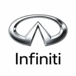 Infiniti brand logo: chrome oval emblem with a pointed arch above the word Infiniti.