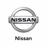 Nissan logo: chrome circle with a horizontal bar reading NISSAN and the word Nissan beneath.