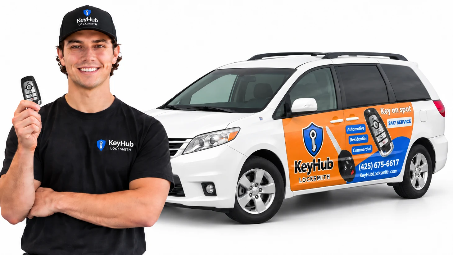 A KeyHub Locksmith technician and the service van